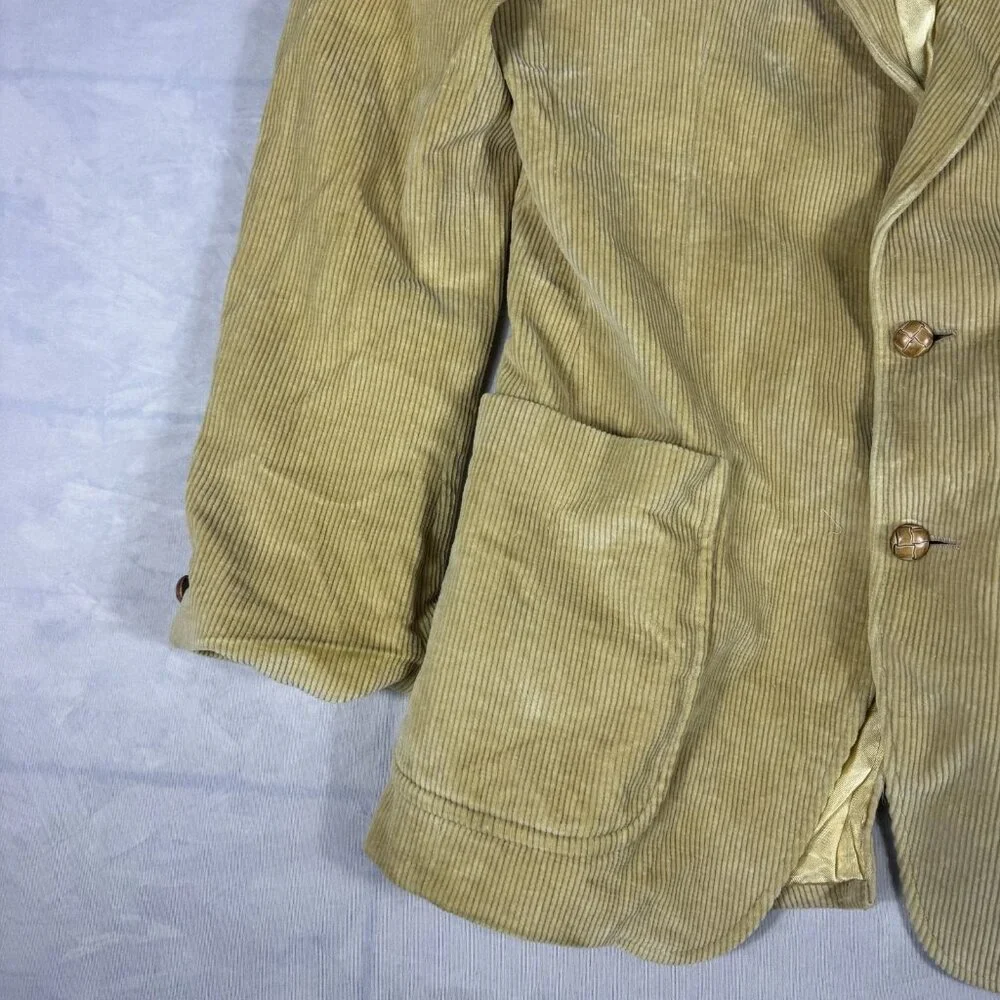 Vtg Brad Whitney‎ Men's Corduroy Blazer Beige Elbow Patch Lined Single Breasted